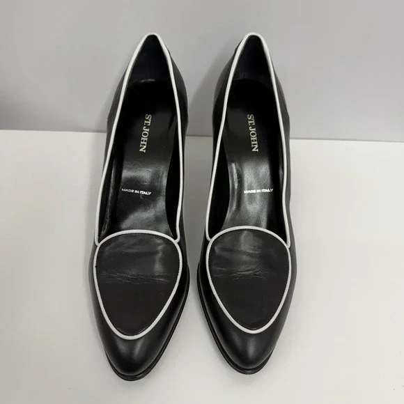 St. John Leather Pumps Shoes Black & White Classic & Elegant 1 Sleeper Bag 8 B - Picture 3 of 9